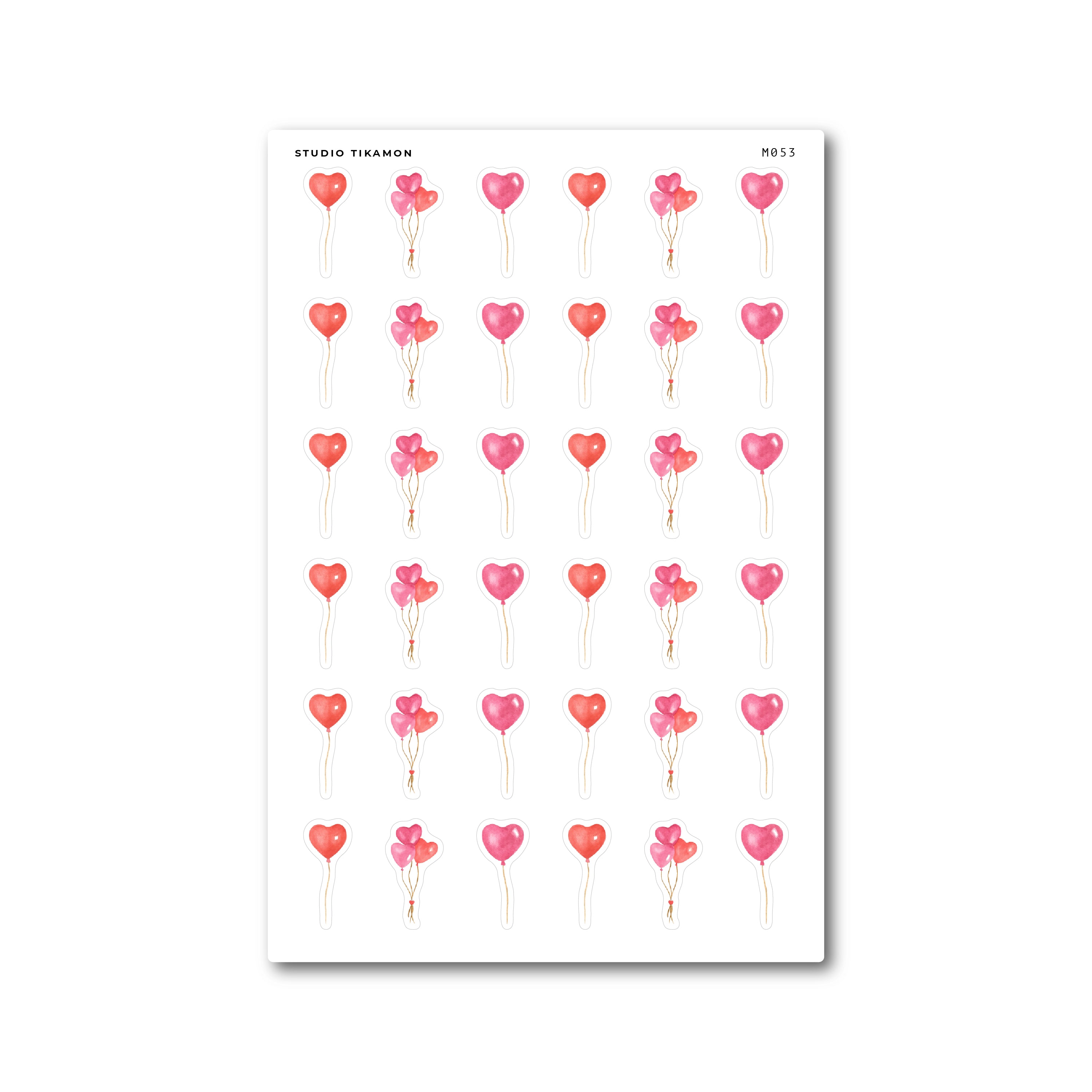 red and pink love heart balloon stickers